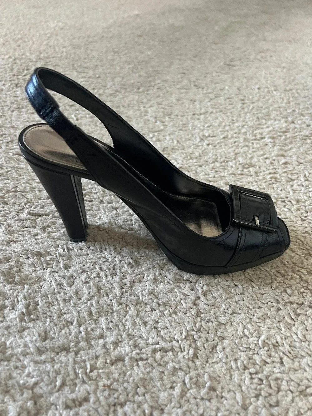 Alfani Black Slingback Peep-Toe Heels with Buckle